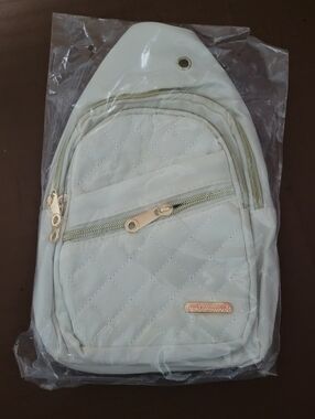 Quilted White Ivory Women's Sling Bag with Gold Accents